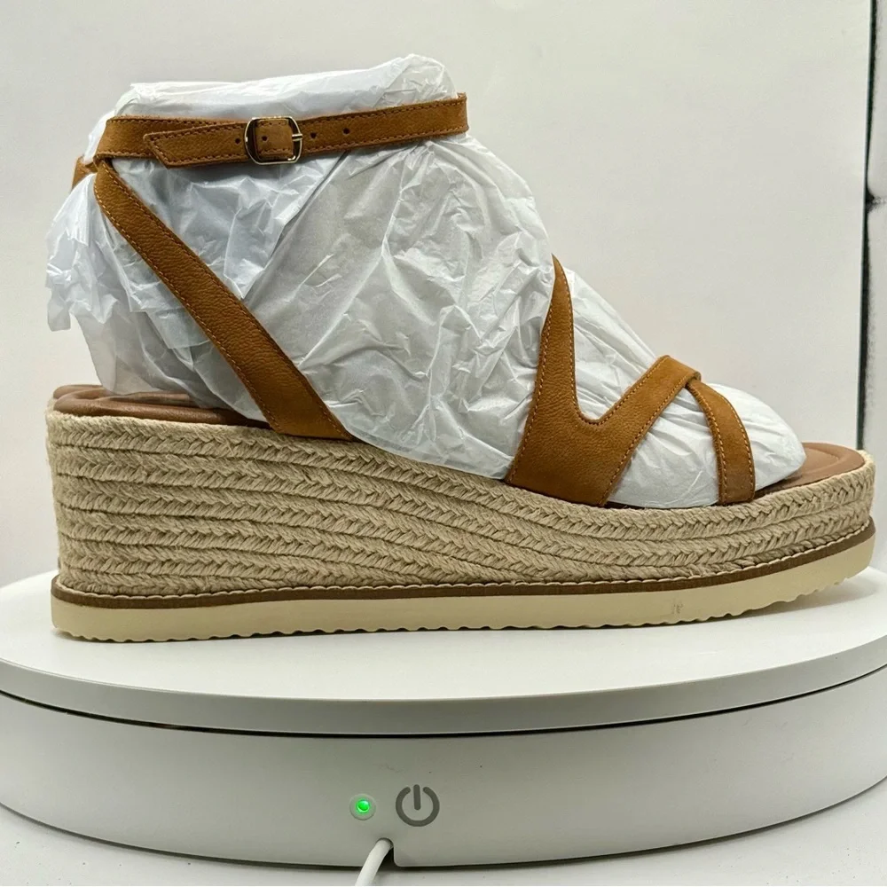Lucky Brand LK-Carolie Platform Espadrille Sandals‎ Brown Nubuck Size 11